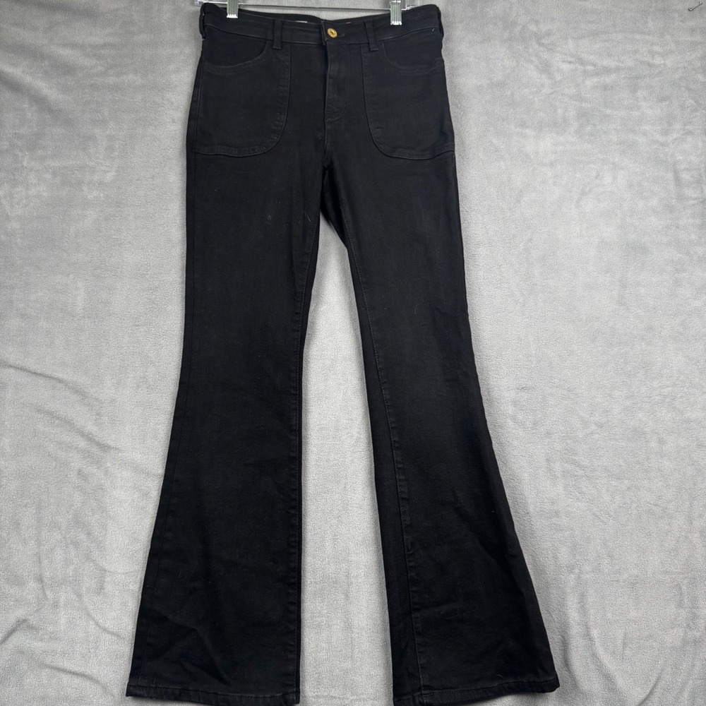 Pilcro and the Letterpress Black Flare Jeans High Rise Patch Pocket Size 27